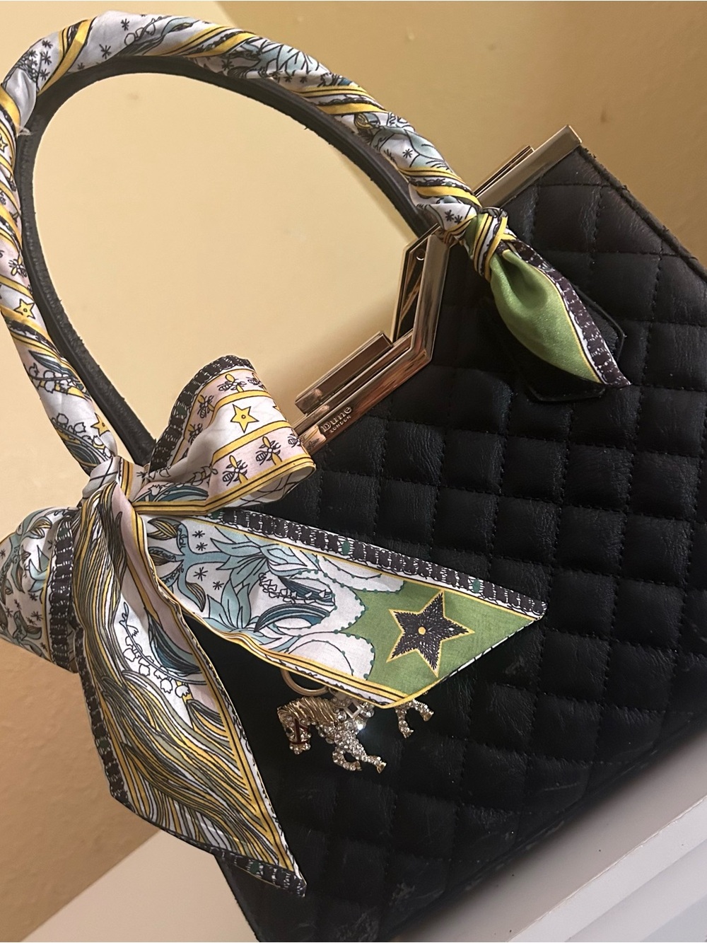 2in1 Le Monde Bee World Women Twilly Purse Scarf Green White Yellow